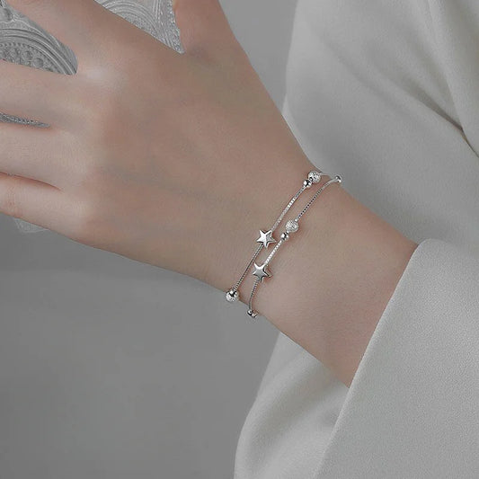 Silver Beautiful Stars Bracelets for Women Girl Korean Designer Party Wedding Fashion Jewelry Holiday Gifts Dropshipping