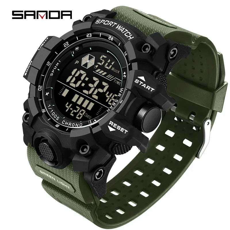SANDA Men Outdoor Sports Watch Waterproof LED Analog Digital Show Multifunction Big Dial Electronic Wristwatch G style Male Cloc