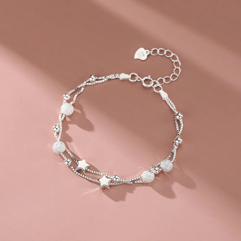 Silver Beautiful Stars Bracelets for Women Girl Korean Designer Party Wedding Fashion Jewelry Holiday Gifts Dropshipping