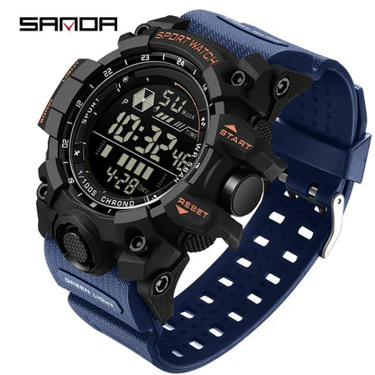 SANDA Men Outdoor Sports Watch Waterproof LED Analog Digital Show Multifunction Big Dial Electronic Wristwatch G style Male Cloc