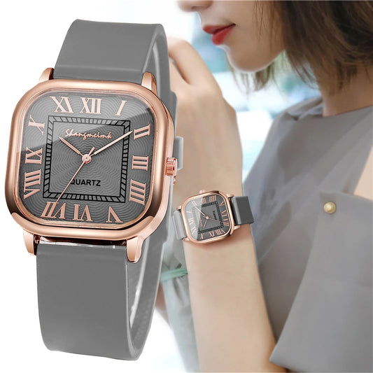 Fashion Square Women Watches Casual Silicone Band Roma Dial Quartz Wristwatch For Ladies Clock Reloj Mujer