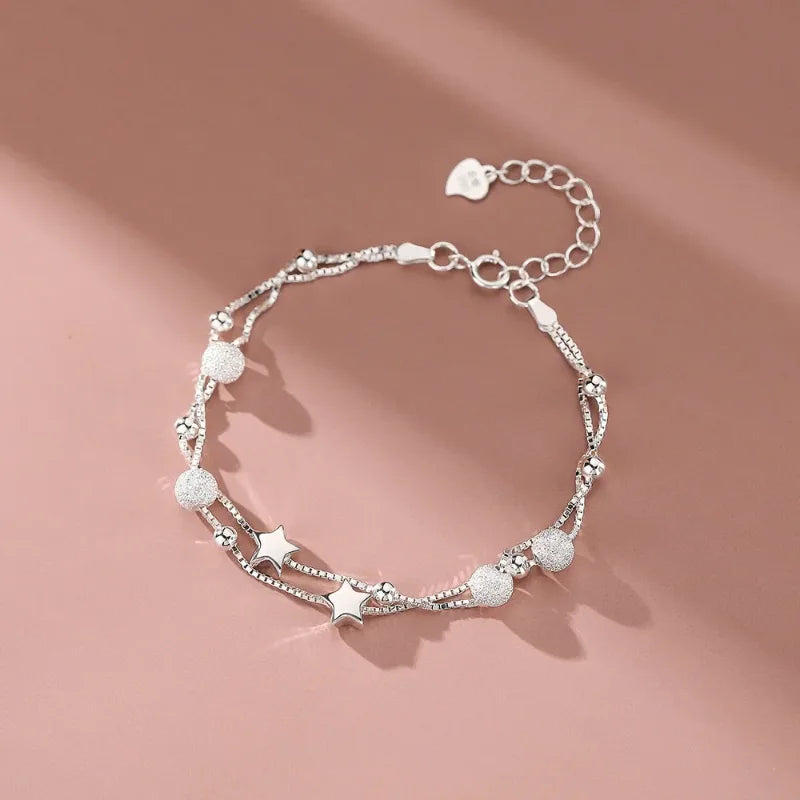 Silver Beautiful Stars Bracelets for Women Girl Korean Designer Party Wedding Fashion Jewelry Holiday Gifts Dropshipping