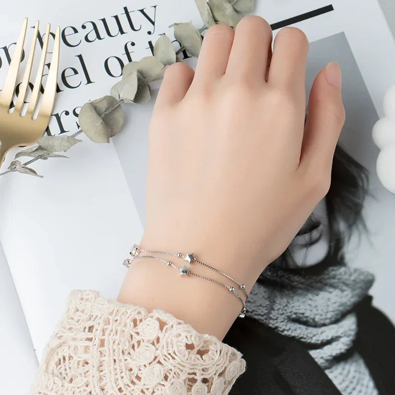 Silver Beautiful Stars Bracelets for Women Girl Korean Designer Party Wedding Fashion Jewelry Holiday Gifts Dropshipping