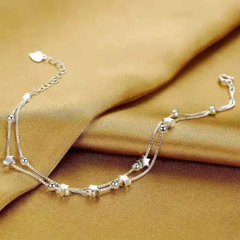 Silver Beautiful Stars Bracelets for Women Girl Korean Designer Party Wedding Fashion Jewelry Holiday Gifts Dropshipping