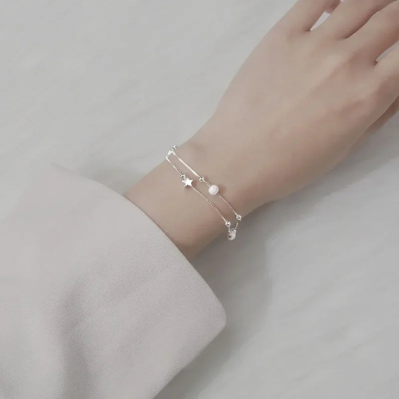 Silver Beautiful Stars Bracelets for Women Girl Korean Designer Party Wedding Fashion Jewelry Holiday Gifts Dropshipping
