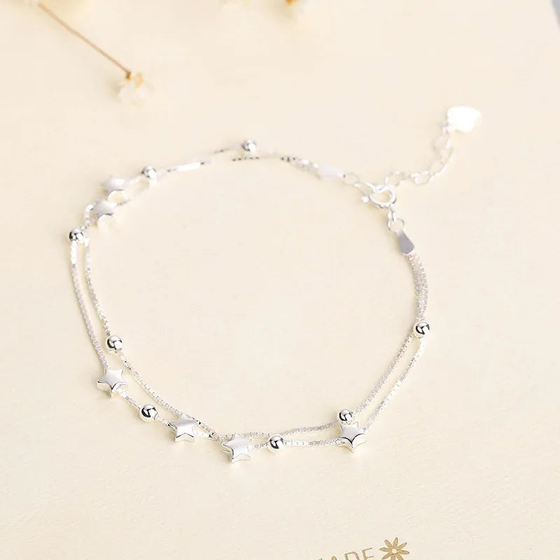 Silver Beautiful Stars Bracelets for Women Girl Korean Designer Party Wedding Fashion Jewelry Holiday Gifts Dropshipping
