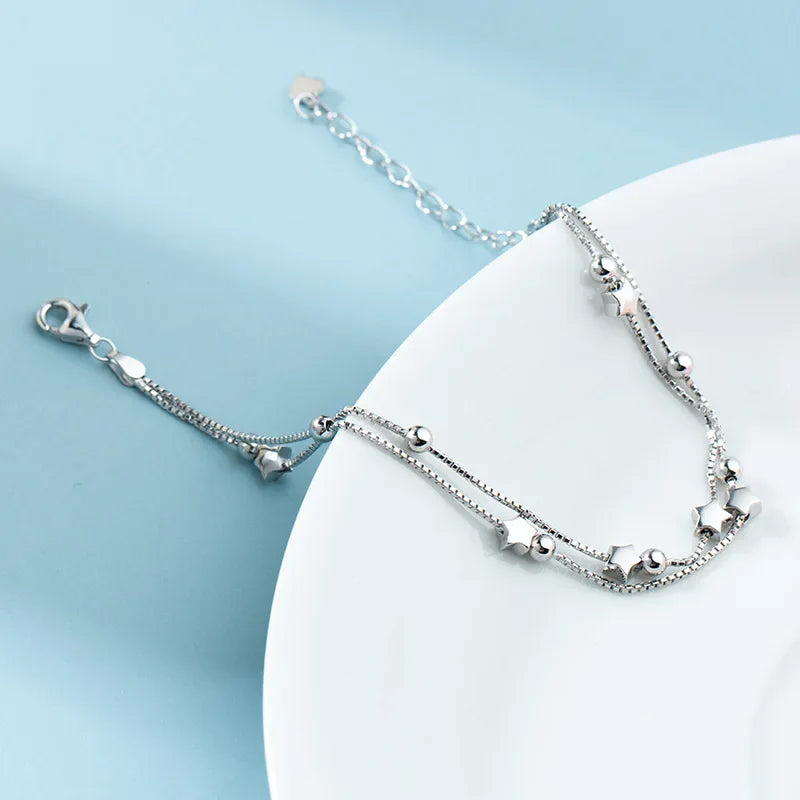 Silver Beautiful Stars Bracelets for Women Girl Korean Designer Party Wedding Fashion Jewelry Holiday Gifts Dropshipping