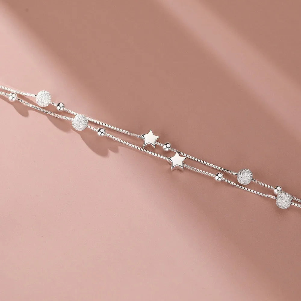 Silver Beautiful Stars Bracelets for Women Girl Korean Designer Party Wedding Fashion Jewelry Holiday Gifts Dropshipping
