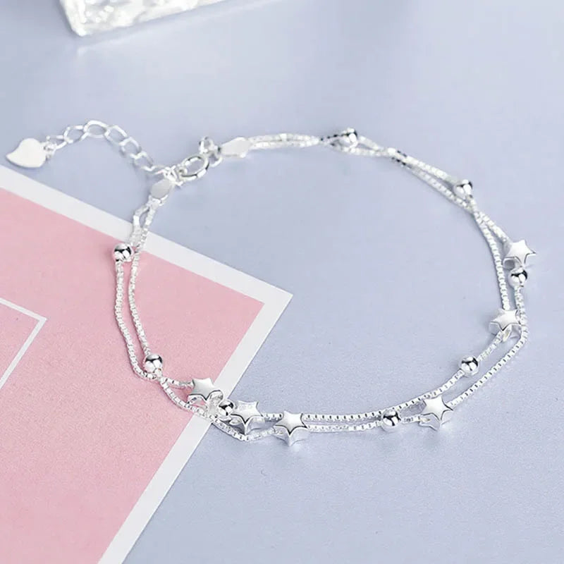 Silver Beautiful Stars Bracelets for Women Girl Korean Designer Party Wedding Fashion Jewelry Holiday Gifts Dropshipping