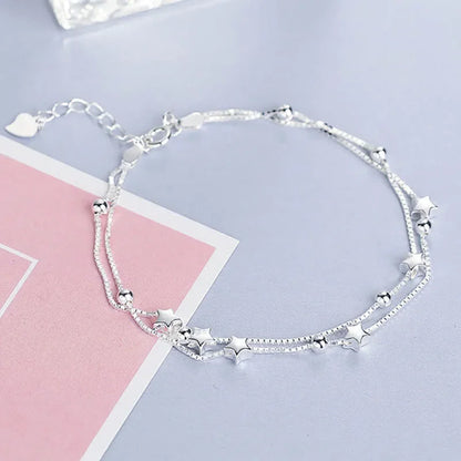 Silver Beautiful Stars Bracelets for Women Girl Korean Designer Party Wedding Fashion Jewelry Holiday Gifts Dropshipping