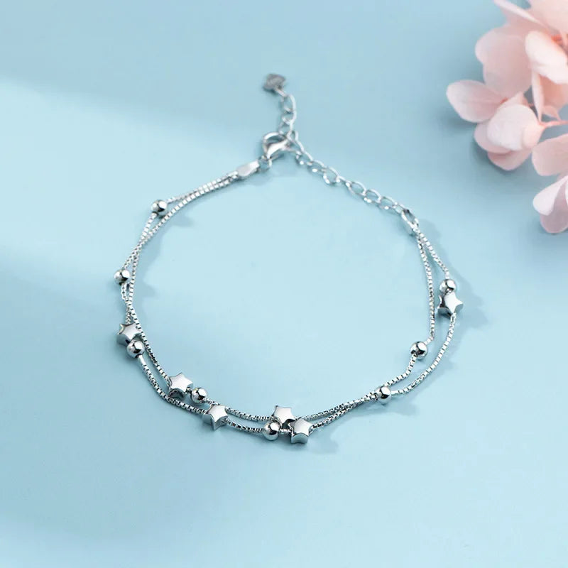 Silver Beautiful Stars Bracelets for Women Girl Korean Designer Party Wedding Fashion Jewelry Holiday Gifts Dropshipping