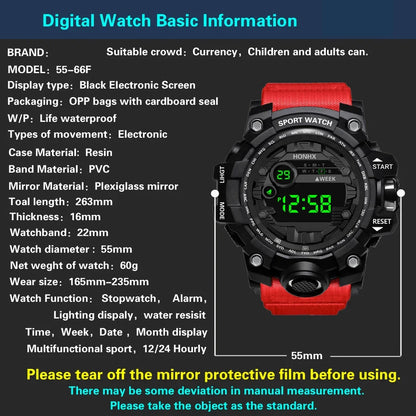 Y12 Men's Watches Big Dial LED Digital Watch Multifunction Men Sports Watch Alarm Clock Stopwatch Fitness Electronic Wristwatch