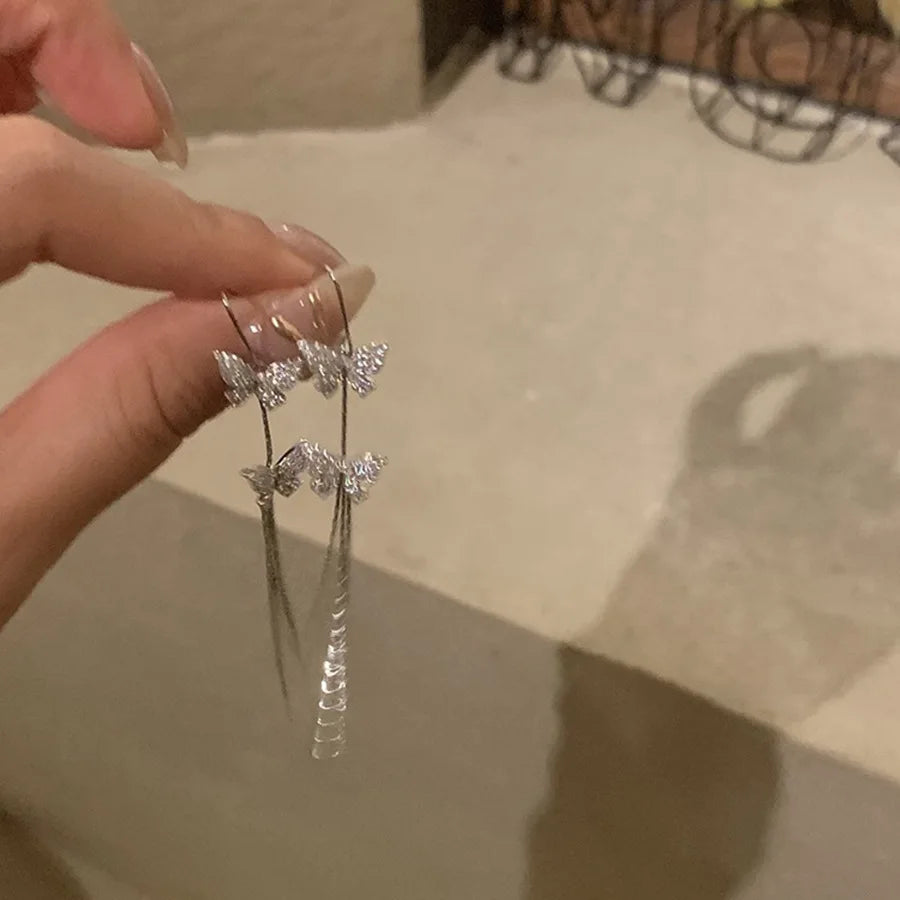 Drop Ear Line Long Hanging Earrings for Women Rose Gold Color Zircon Crystal Piercing Threader Earing Ear Accessories Jewelry