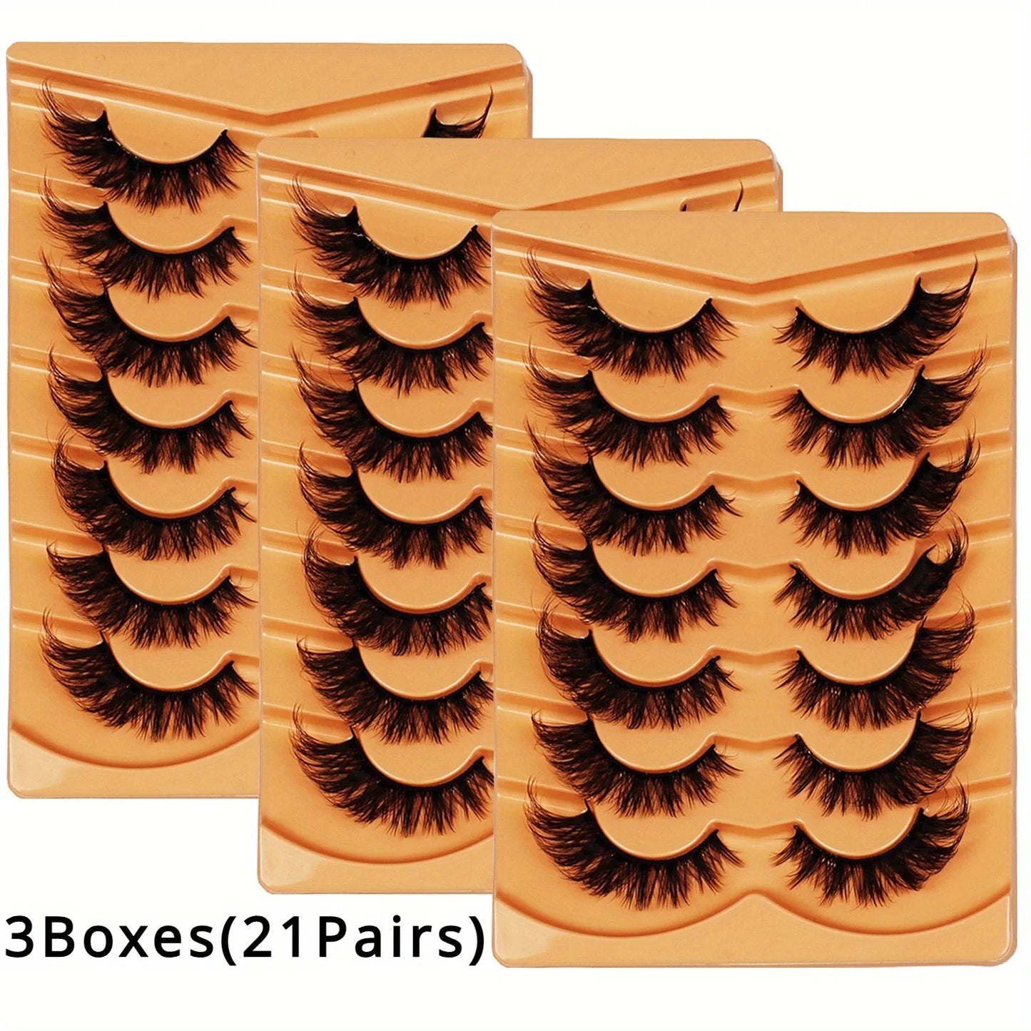 3Boxes(21Pairs) Cat Eye Lashes, Eye End Lengthening, Slender Curling Fluffy False Eyelashes