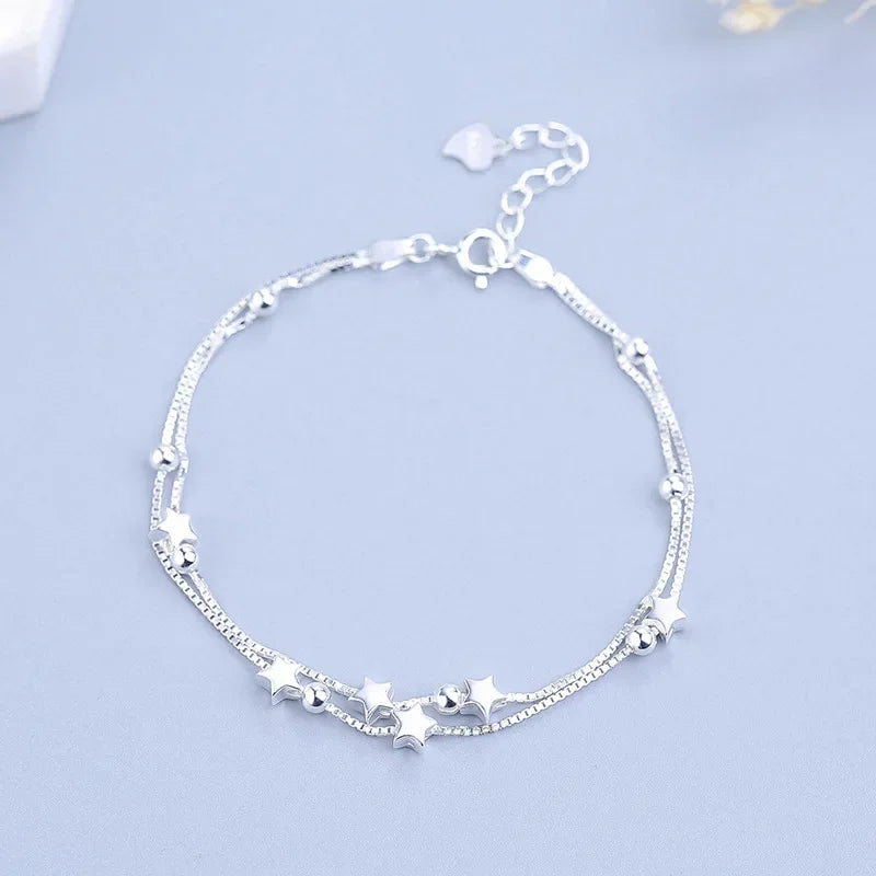 Silver Beautiful Stars Bracelets for Women Girl Korean Designer Party Wedding Fashion Jewelry Holiday Gifts Dropshipping