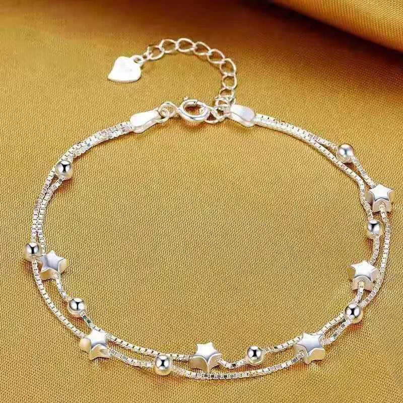 Silver Beautiful Stars Bracelets for Women Girl Korean Designer Party Wedding Fashion Jewelry Holiday Gifts Dropshipping