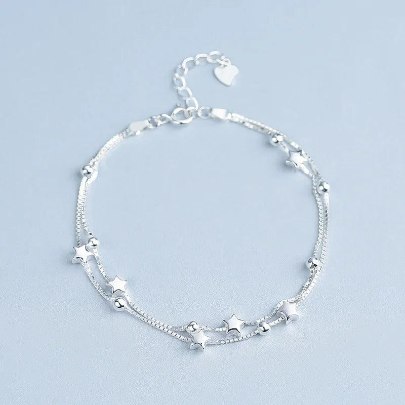 Silver Beautiful Stars Bracelets for Women Girl Korean Designer Party Wedding Fashion Jewelry Holiday Gifts Dropshipping