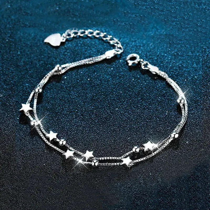 Silver Beautiful Stars Bracelets for Women Girl Korean Designer Party Wedding Fashion Jewelry Holiday Gifts Dropshipping