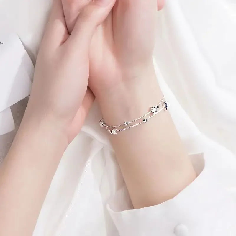 Silver Beautiful Stars Bracelets for Women Girl Korean Designer Party Wedding Fashion Jewelry Holiday Gifts Dropshipping
