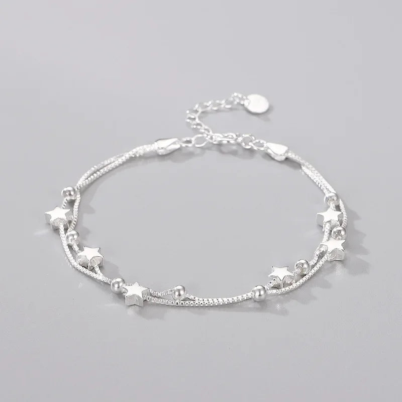Silver Beautiful Stars Bracelets for Women Girl Korean Designer Party Wedding Fashion Jewelry Holiday Gifts Dropshipping